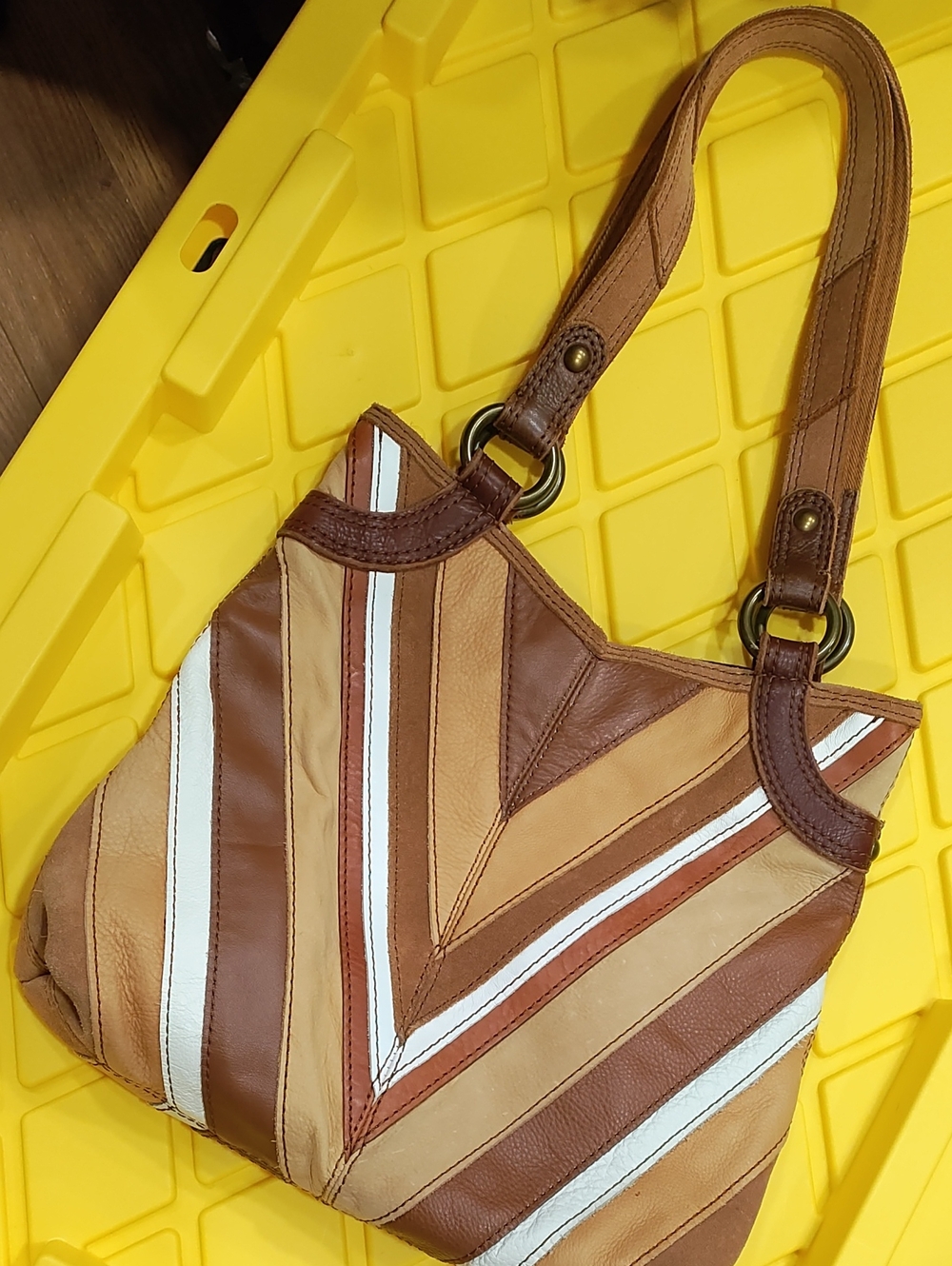 Lucky Brand Multi-Tone Tan & White Leather Shoulder Bag